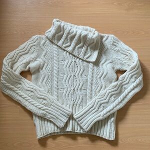 Cozy Cowl Neck Cable Knit Sweater - Cream